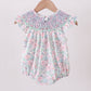 Green Floral Smocked Bubble