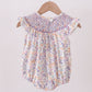 Purple Floral Smocked Ruffle Bubble