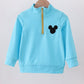 Blue character embroidery zip pullover
