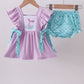 Purple mermaid embroidery ruffle bloomer set