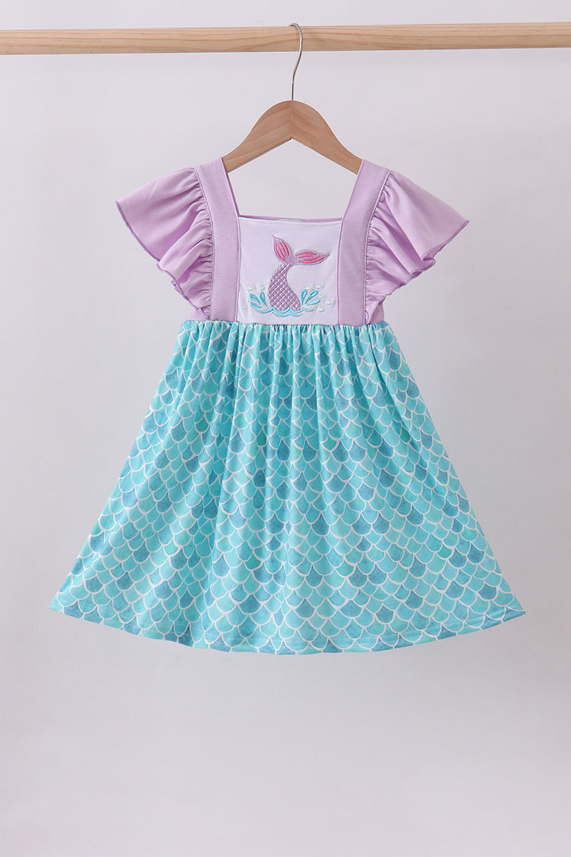 Purple mermaid embroidery ruffle dress