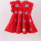Red flag sequin tiered ruffle dress