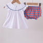 White flag smocked ruffle gingham bloomer set