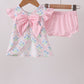 Pink hydrangea bow print ruffle bloomer set