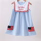 Blue god bless America flag french knot ruffle dress