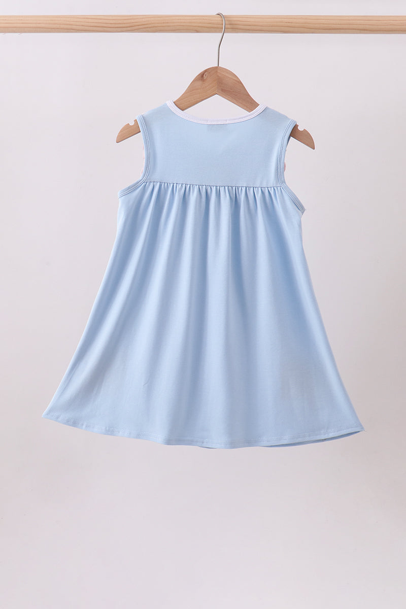 Blue god bless America flag french knot ruffle dress