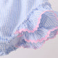 Blue bow embroidery seersucker ruffle 2pc swimsuit