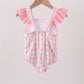 Blush floral print ruffle bow swimsuit