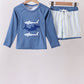 Blue shark applique stripe 2pc swimsuit