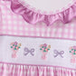 Pink floral bow smocked ruffle shorts set