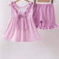 Pink floral bow smocked ruffle shorts set