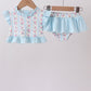 Blue floral ruffle 2pc swimsuit
