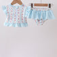 Blue floral ruffle 2pc swimsuit