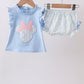 Blue character applique ruffle bloomer set