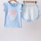 Blue character applique ruffle shorts set