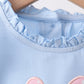 Blue character applique ruffle dress
