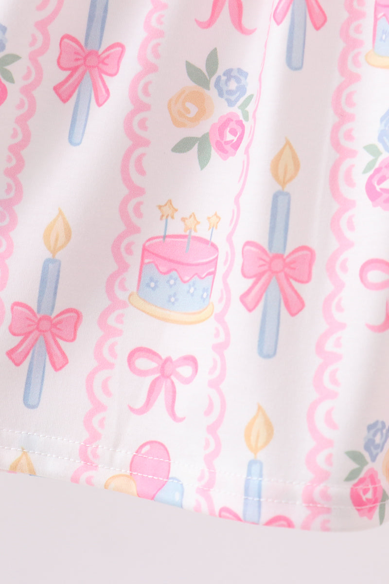 Pink birthday cake smocked dress