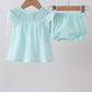 Blue starfish smocked jacquard ruffle bloomer set