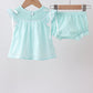Blue starfish smocked jacquard ruffle bloomer set