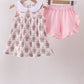 Pink carousel print ruffle shorts set