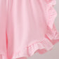 Pink carousel print ruffle shorts set