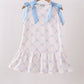 Blue bow ribbon print dress