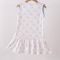 Blue bow ribbon print dress