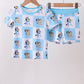 Blue character checkered bamboo pajama set
