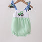 Green Tractor Applique Seersucker Bubble