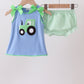 Blue Tractor Applique Seersucker Bloomer Set