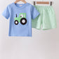 Blue Tractor Applique Seersucker Set