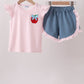 Pink Apple Plaid Embroidered Set