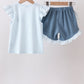 Blue Plaid Embroidered Bow Set