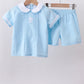 Blue cross embroidery shorts set