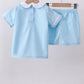 Blue cross embroidery shorts set