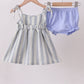 Blue stripe shark embroidery bloomer set