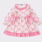 Pink bow print girl dress