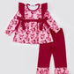 Pink cherry bow print girl pants set