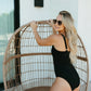 Black tie one piece women swimsuit