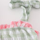 Green seersucker gingham one-piece girl swimsuit