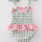 Green seersucker gingham one-piece girl swimsuit