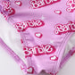 Pink barbie print ruffle girl swimsuit UPF50+