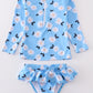 Blue daisy print 2pc girl swimsuit UPF50+