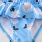 Blue daisy print 2pc girl swimsuit UPF50+