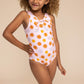 Orange floral print tie one piece girl swimsuit