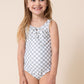 Gren plaid tie one piece girl swimsuit