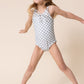 Gren plaid tie one piece girl swimsuit