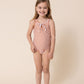 Terracotta stripe tie one piece girl swimsuit