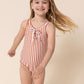 Terracotta stripe tie one piece girl swimsuit