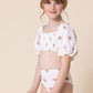 White floral print smocked 2pc girl swimsuit (size run small, go up 1-2 sizes)